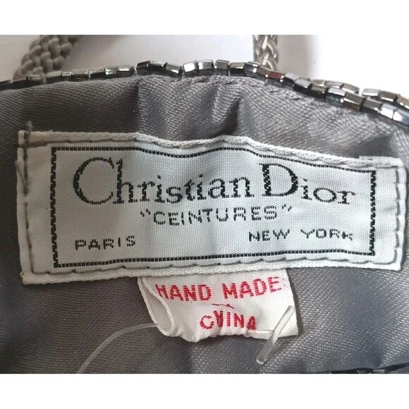 Vintage Christian Dior Ceinture Sash Belt Hand Beaded Grey Satin - Picture 4 of 7